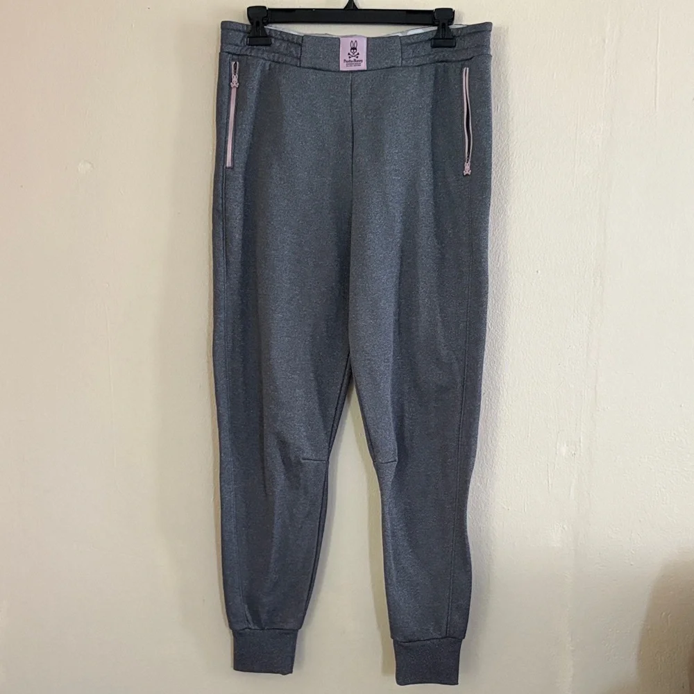 PsychoBunny Grey Jogger Pants with Pink Accents - Picture 1 of 5